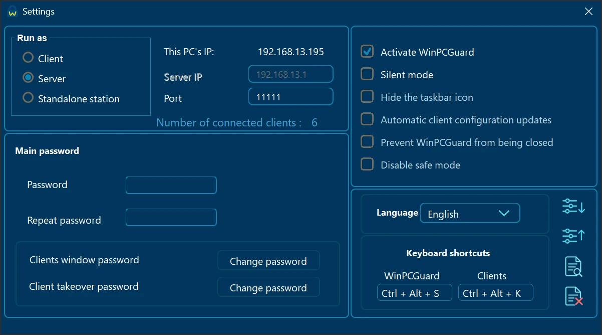 Impostazioni del server e dei client
